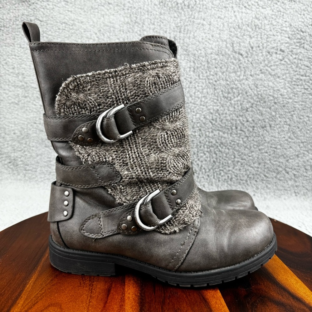 Sugar Zip Buckle Women’s Boots Grey Knit Size 7.5 M Warm Comfort